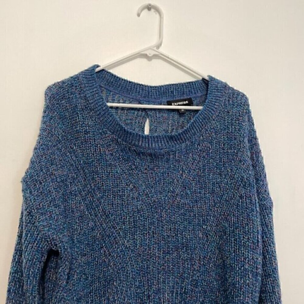 Express Cable Knit Split Back Pullover Sweater Bl… - image 5